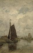 Jacob Maris Gray day with ships oil on canvas